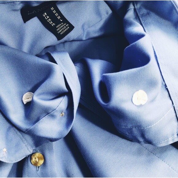 Lands' End Shirt Men's M Button Up Down Long Sleeve Pocket Blue Career Basic - Picture 9 of 11